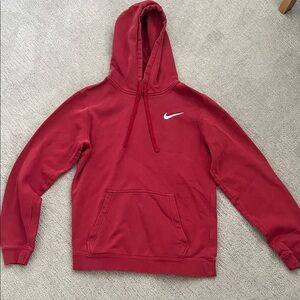 Nike Red Hooded Pullover Sweatshirt with White Swoosh